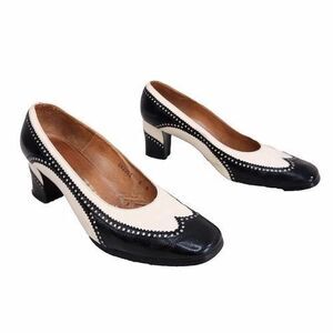 VINTAGE 1960’s PALIZZIO Women’s Black White Leather Spectator Pumps Heels Size 8